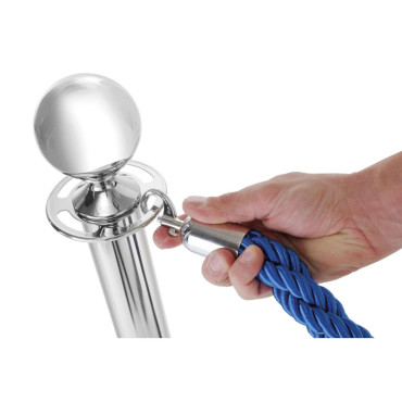 Touwkoord voor bars die blauw scheiden met zilveren karabiners. 1.5m