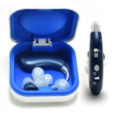 Aparelho auditivo BTE Dishan G25 Azul carregando reforço de som