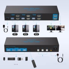 KVM 3 PC Switch 2 Monitores 4K60Hz, USB 3.0, EDID, 4 portas, CMstedCD VP-SW330