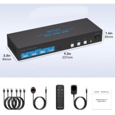 KVM 3 PC-lüliti 2 monitorid 4K60Hz, USB 3.0, Edid, 4 porti, CMSTEDCD VP-SW330