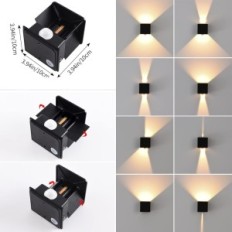 Sienas lampa LED ar kustības sensoru komplektu 2 gab. Kukak ky-10 12w IP65 siltuma balts melns