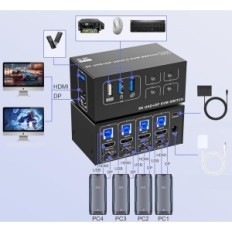 KVM USB 3.0 4XPC 2XMONITÓNU DP1.4 + HDMI2.1 8K @ 60Hz 5GBPS