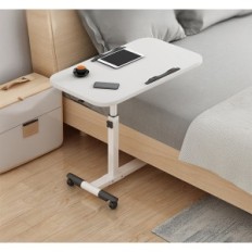 Table d'ordinateur portable pliable sur lit avec haut réglable et rotatif, blanc