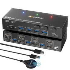 Przełącznik KVM 3 komputery 2 monitory KCEVE KVM302DH DP HDMI USB 3.0 8K@30 4K@144/60 Hz