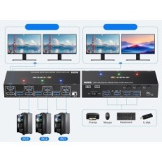 KVM Switch 3 Datamaskiner 2 KCEVE KVM302DH Monitors DP HDMI USB 3.0 8K @ 30 4K @ 144/60 Hz