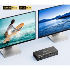 KVM Switch 3 Računala 2 KCEVE KVM302DH monitori DP HDMI USB 3.0 8K @ 30 4K @ 144/60 Hz