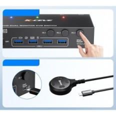 KVM SWITCH 3 Tietokoneet 2 Kceve KVM302DH Monitors DP HDMI USB 3.0 8k @ 30 4k @ 144/60 Hz