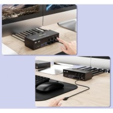 KVM USB 3.0 HDMI + 2DP 3 PCs 3 monitorok KCEVE KC- KVM303DH 8K @ 60Hz 4K @ 144Hz