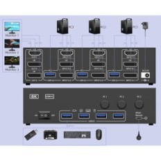 KVM USB 3.0 HDMI Switch + 2dp 3 Datamaskiner 3 kcevm KVM303DH 8K @ 60Hz 4K @ 144Hz Skjermer