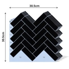 3D-klistermærker til den varierede sildbenede væg 30.5x30.5 cm, 20 stk. Sort
