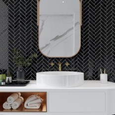 3D-stickers voor de Varypaper Herringbone Wall 30.5x30.5 cm, 20 stuks. Zwart