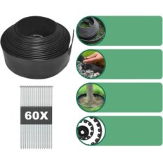 Bordo da giardino Elastico 10 cm. Yeebeca 20 m Long Set con 60 perni