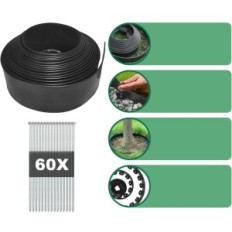 Zahradní hrana Elastic 10 cm. Yeebeca 20 m dlouhá sada s 60 piny