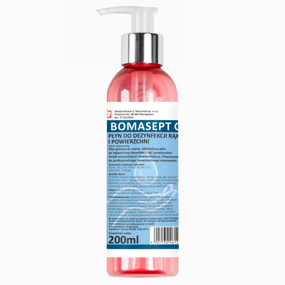 Solution désinfectante et antiseptique pour la peau des mains BOMASEPT G 200ml