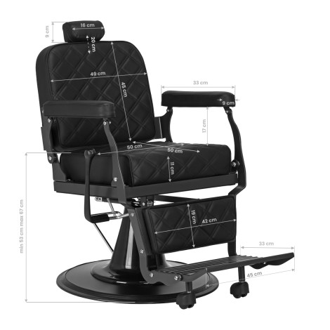 Barber szék Carlos extra fekete — oldalnézet
