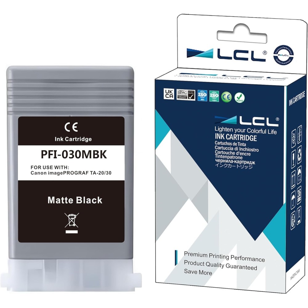 Substituição de tinta LCL PFI-030MBK 55ml Matte Preto para Canon TA-20 / TA-30 / TM-240 / TM-340