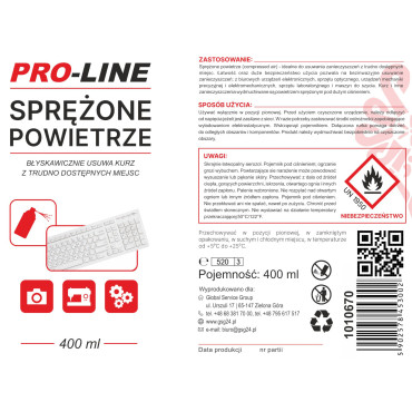 Saspiests gaiss elektronikas šujmašīnu tīrīšanai PRO-LINE Spray 400ml