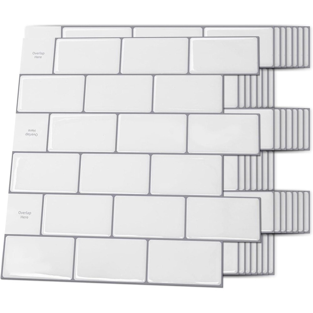 Tarrat Keittiölaatat 10 kpl. Art3D 30x30 cm metro lämmin valkoinen harmaa fuga