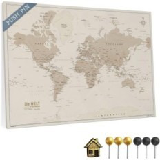 Mappa del mondo su tela con un array di sughero per il bordo di 60x40cm