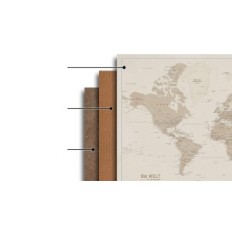 Verdens kort på lærred med kork array til kanten af 60x40cm