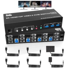 KVM Switch 3 Monitors 4 Datamaskiner, 2xdp 1.4 + HDMI 8K @ 60Hz, USB 3.0