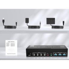 KVM Switch 3 Monitors 4 Datamaskiner, 2xdp 1.4 + HDMI 8K @ 60Hz, USB 3.0