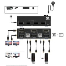 Unvollständiger KVM-Schalter 2PC 2 DP + HDMI-Monitore 4K60Hz NEWAN KVM202DH USB-Tastatur / Maus