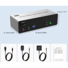 Gebruikte KVM-schakelaar 3 Monitoren 2 DP 1.4 8K @ 60Hz USB 3.0 met audio en microfoon