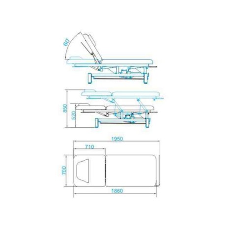 Elektrisk massagebriks AZZURRO 684 med 1 motor, hvid