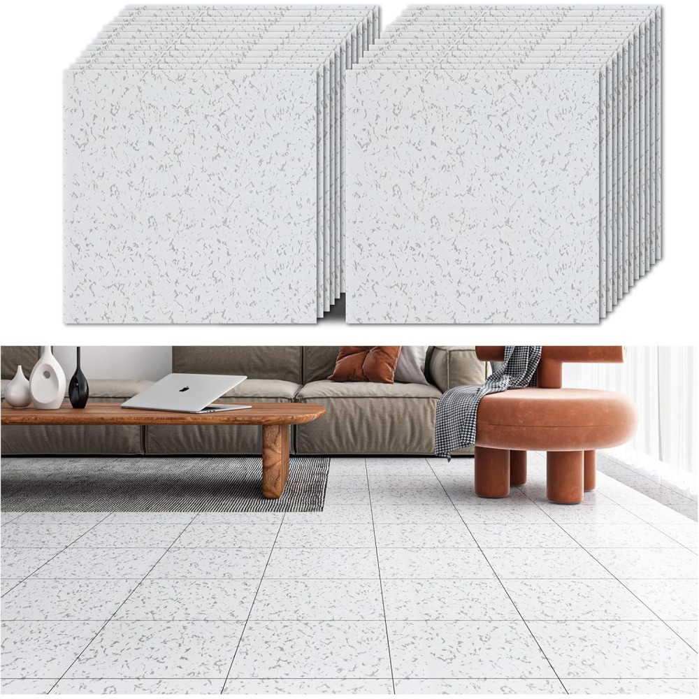 PVC tiles Vinyl self-adhesive veelike white granite marble 30x30 cm waterproof 24 pcs.