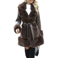 Cappotto da donna Giolshon Long con Stripe Isolato Polar Park Imitazione Pelle e lana M