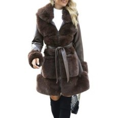 Damesjas Giolshon lang met streep geïsoleerd polar park imitatie leer en wol m