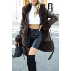 Damenmantel Giolshon lang mit Streifen isoliert Polarpark Imitation Leder und Wolle M