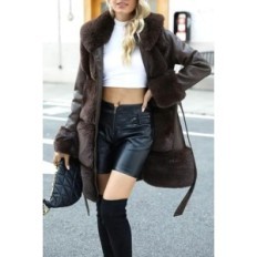 Damenmantel Giolshon lang mit Streifen isoliert Polarpark Imitation Leder und Wolle M