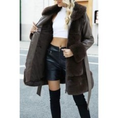 Dámske kabát Giolshon dlhý s pruhom izolovaný Polárny park Imitácia kože a vlny M