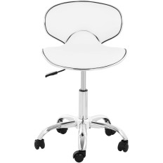 Chaise de cosméticienne sur roulettes avec dossier Munich blanche