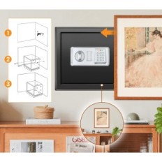 Vaurioitunut tulipalo ja vedenpitävä turvakassa hyllyllä ja hälytyksellä A4-asiakirjoille