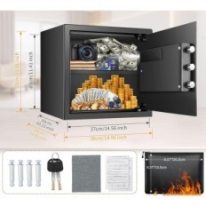 Beschädigtes Feuer und wasserdichtes Safe mit einem Regal und einem Alarm für A4-Dokumente