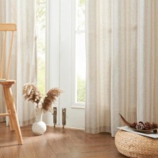 UŻYWANE Zasłony lniane w paski z przelotkami 130x225 cm TOPICK  brązowe 2 szt.