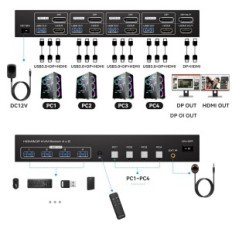 KVM 4XPC 2xmonitor VPFET 8K60HZ / 4K144Hz DP1.4 HDMI2.1 4xUSB 3.0
