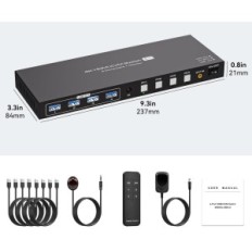 Przełącznik KVM 4xPC 1xMonitor VPFET 4K60Hz HDMI2.0 4xUSB 3.0 zasilacz DC12V