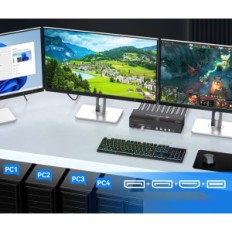 KVM 4XPC 3xMonitor VPFET 8K60Hz DP1.4 + cavi HDMI2.1 4xUSB 3.0