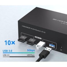 Przełącznik KVM 4xPC 3xMonitor VPFET 8K60Hz DP1.4+HDMI2.1 4xUSB 3.0 kable