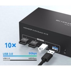 KVM 4XPC 3XMonitor VPFET 8K60Hz DP1.4 + HDMI2.1 4XUSB 3.0 kabeli