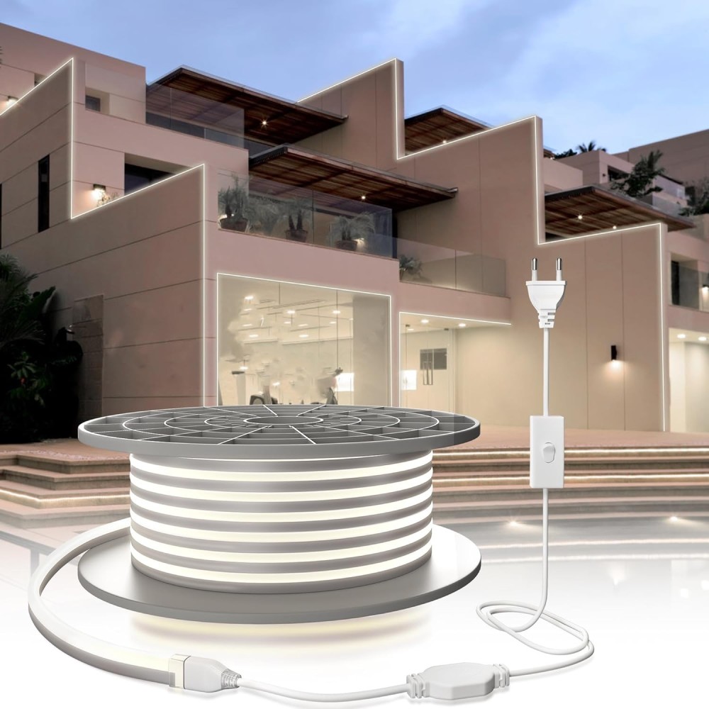 LED 220V 50m lente Ūdensnecaurlaidīgs IP65 Yoodi EU-D284 120 LED / m ar barošanas avotu un kontrolieri