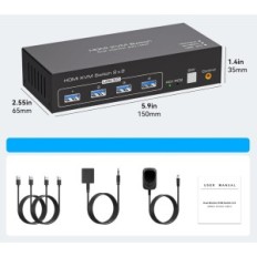 KVM TJCXELE 4K120HZ HDMI 2XPC 2xMonitor HDMI 3.0 slēdzis ar galda kontrolieri