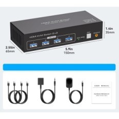KVM TJCXELE 4K120HZ HDMI 2XPC 2xMonitor HDMI 3.0 Interruttore con controllore da tavolo