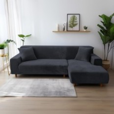 Sofa dækning med en pudebetræk af en tyk fløjl fleksibel grå 1/2/3 / 4-person.