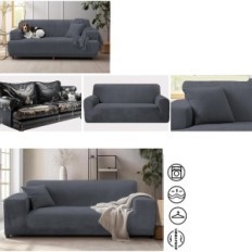 Sofa deksel med en putevar av en tykk fløyel fleksibel grå 1/2/3 / 4 person.