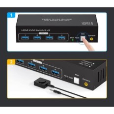 Onvolledige KVM HDMI-schakelaar 2xpc 2xmonitor 4K60HZ USB 3.0 Dubbele Scherm